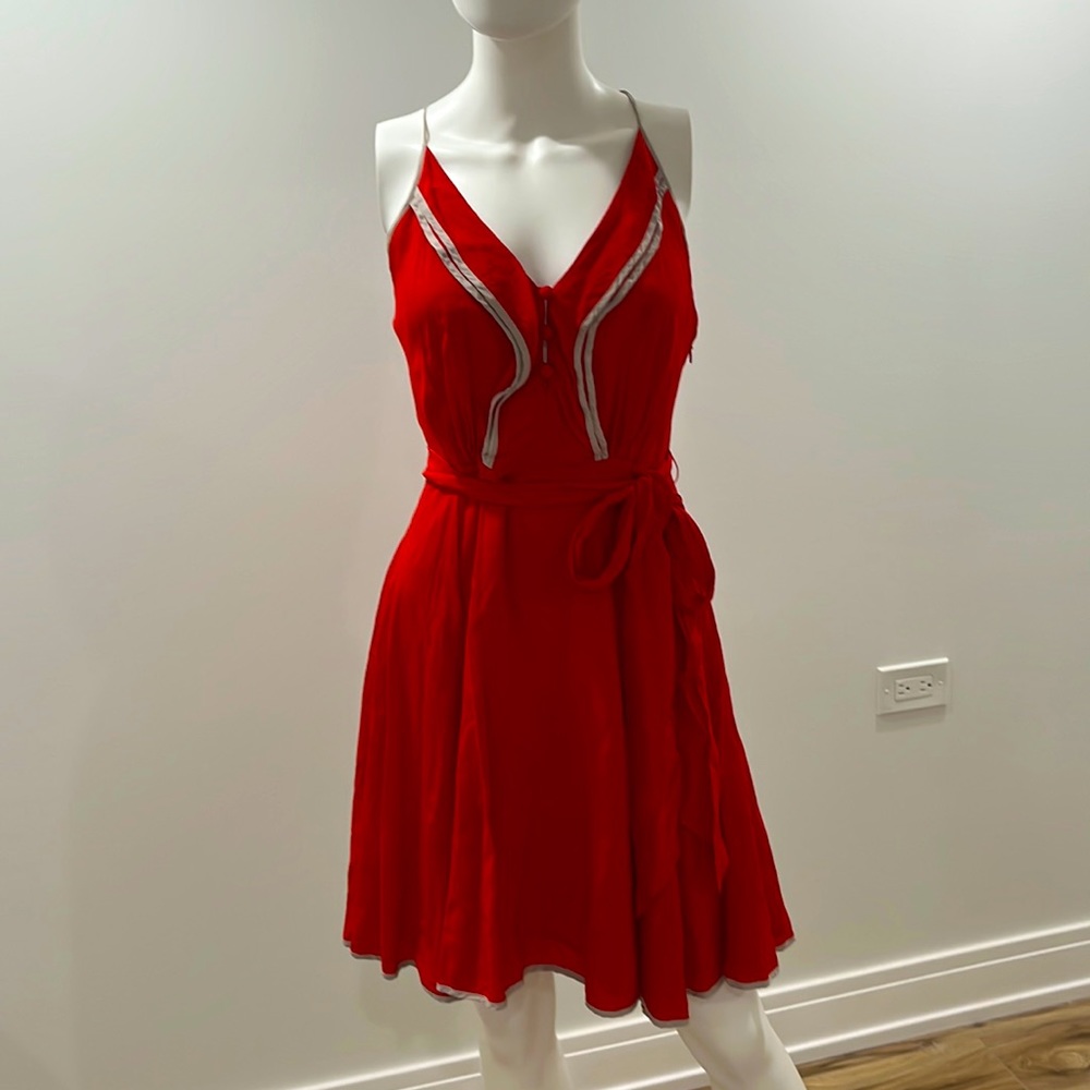 Red Wrap Tie Flowy MIDI Dress